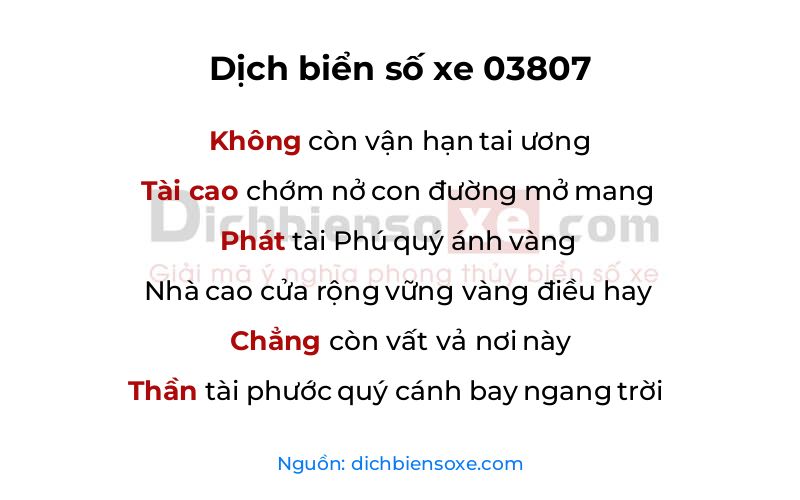 Dịch thơ biển số 03807