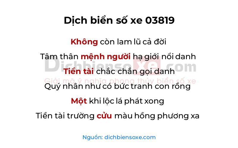 Dịch thơ biển số 03819