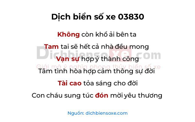 Dịch thơ biển số 03830