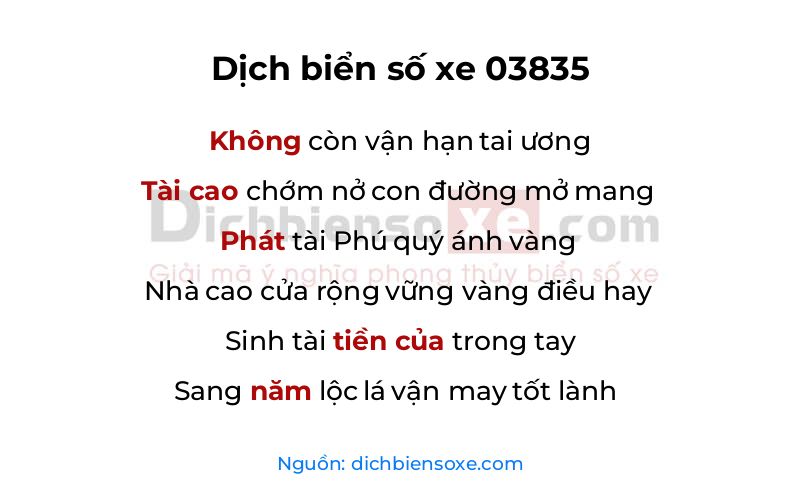 Dịch thơ biển số 03835