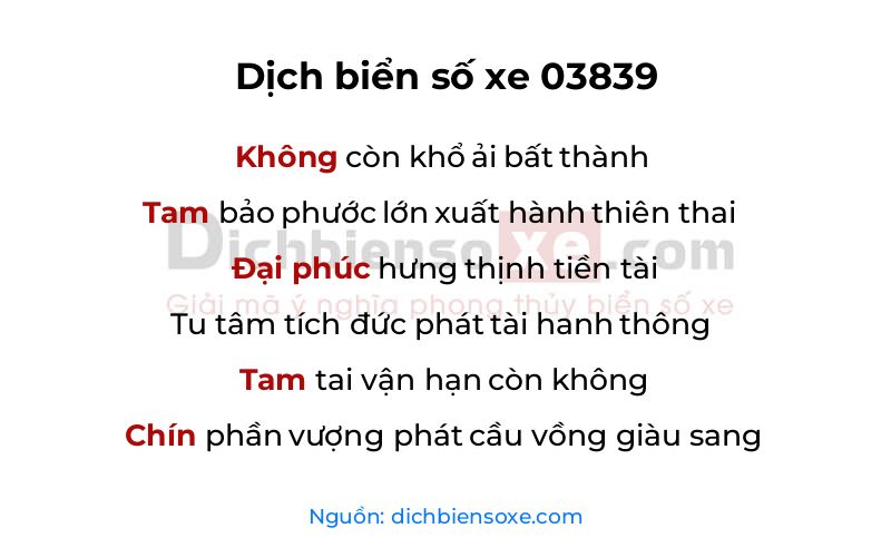 Dịch thơ biển số 03839