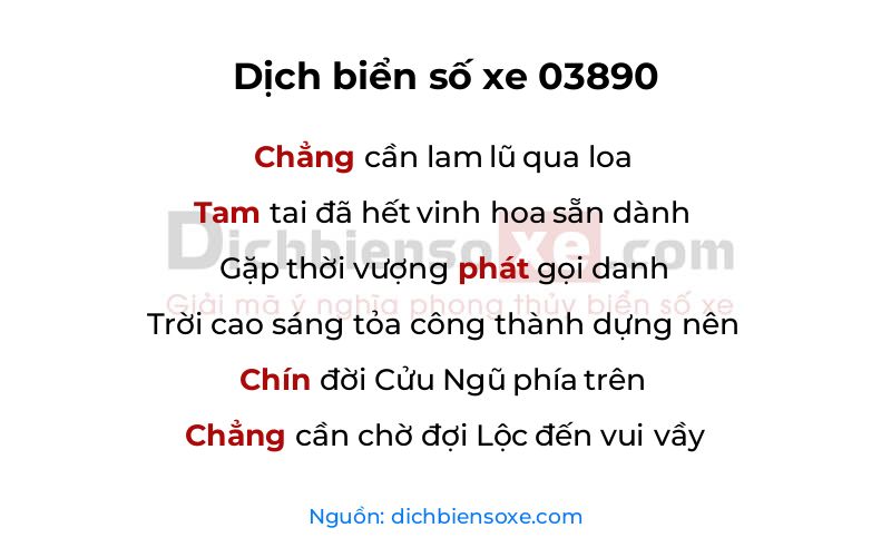 Dịch thơ biển số 03890