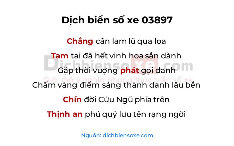 Dịch thơ biển số 03897