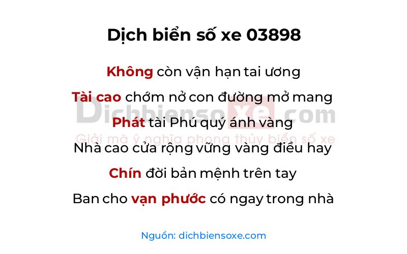 Dịch thơ biển số 03898