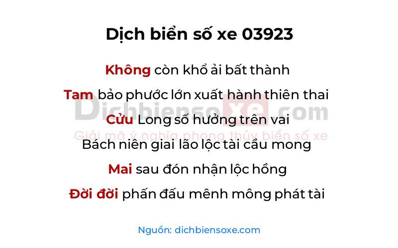 Dịch thơ biển số 03923