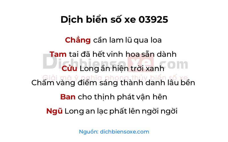Dịch thơ biển số 03925