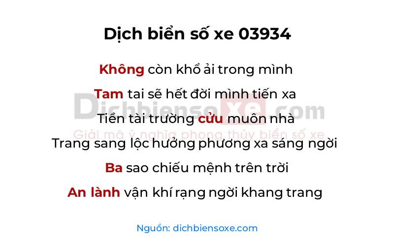 Dịch thơ biển số 03934