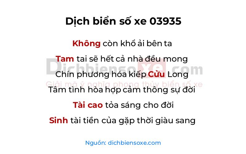 Dịch thơ biển số 03935