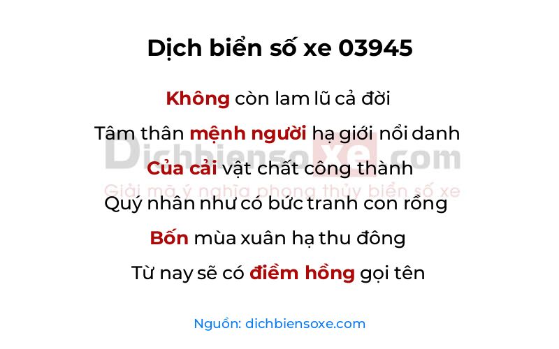 Dịch thơ biển số 03945