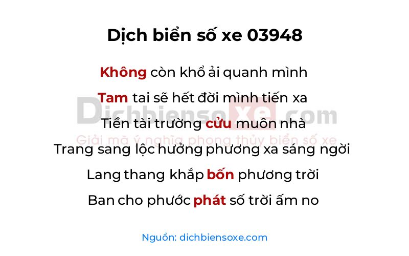 Dịch thơ biển số 03948