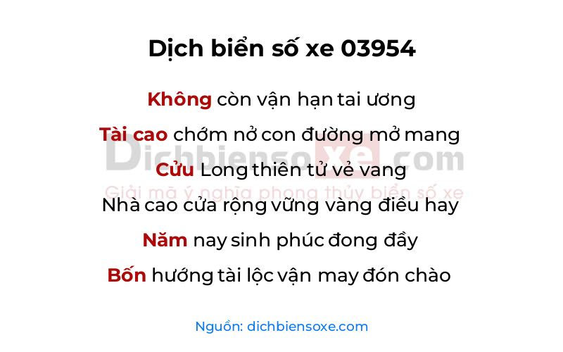 Dịch thơ biển số 03954