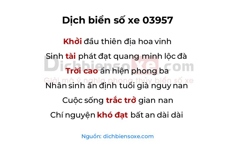 Dịch thơ biển số 03957