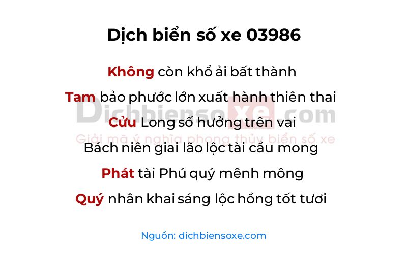 Dịch thơ biển số 03986