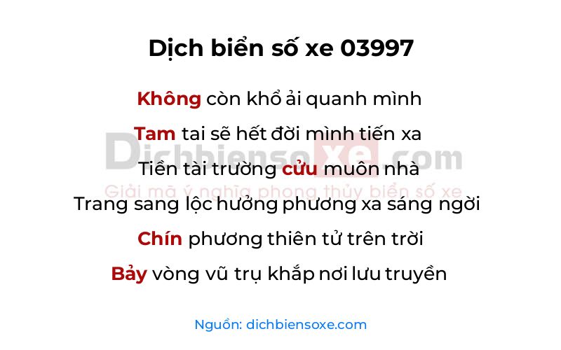 Dịch thơ biển số 03997
