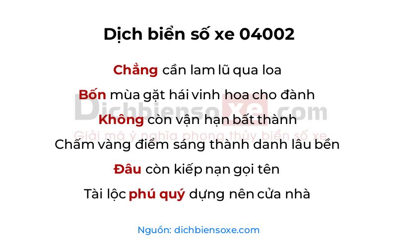 Dịch thơ biển số 04002