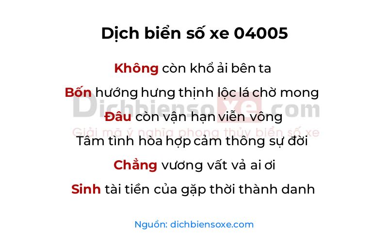 Dịch thơ biển số 04005