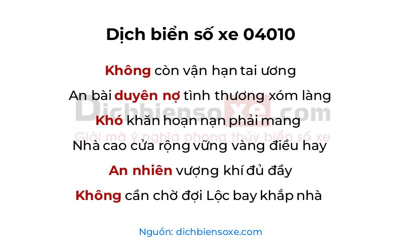 Dịch thơ biển số 04010