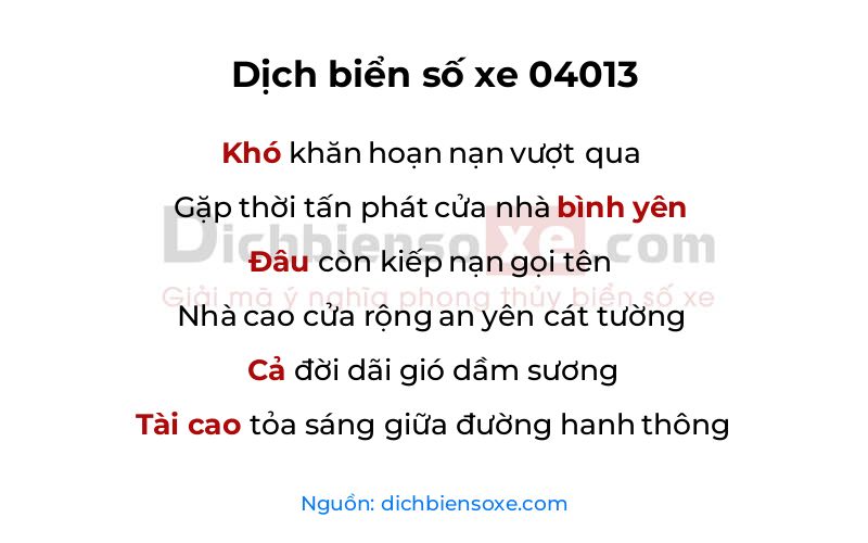 Dịch thơ biển số 04013