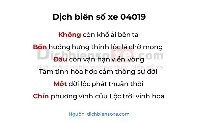 Dịch thơ biển số 04019