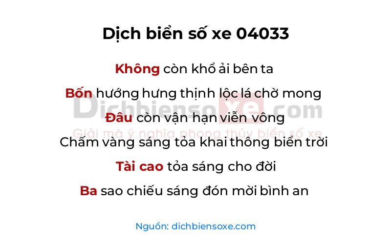 Dịch thơ biển số 04033