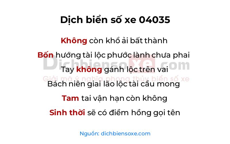 Dịch thơ biển số 04035