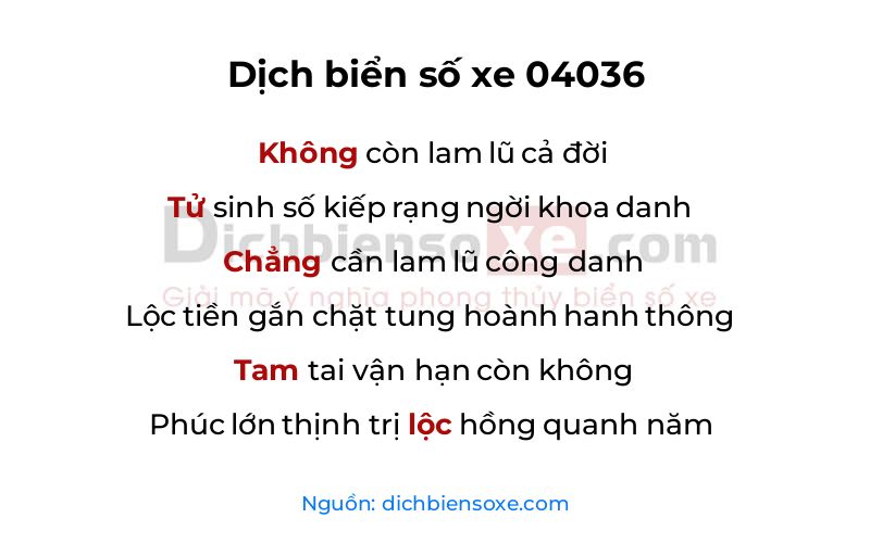 Dịch thơ biển số 04036