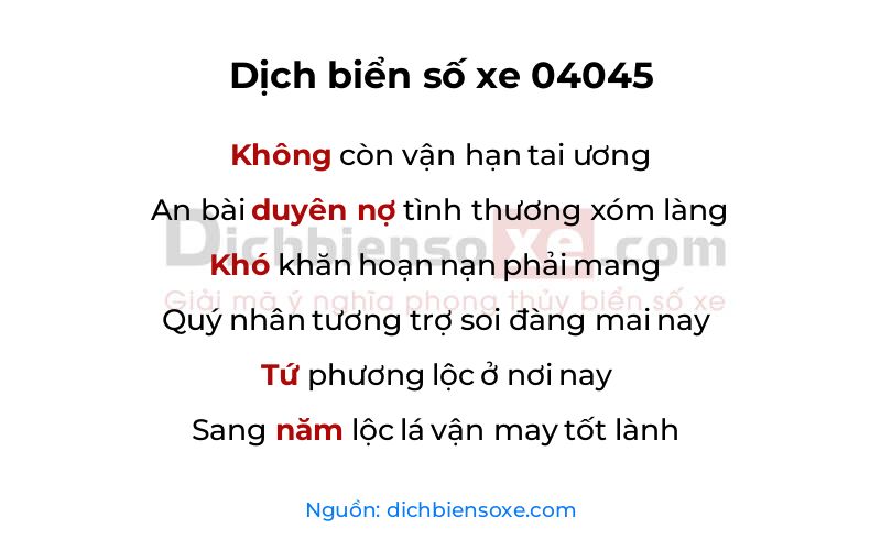 Dịch thơ biển số 04045