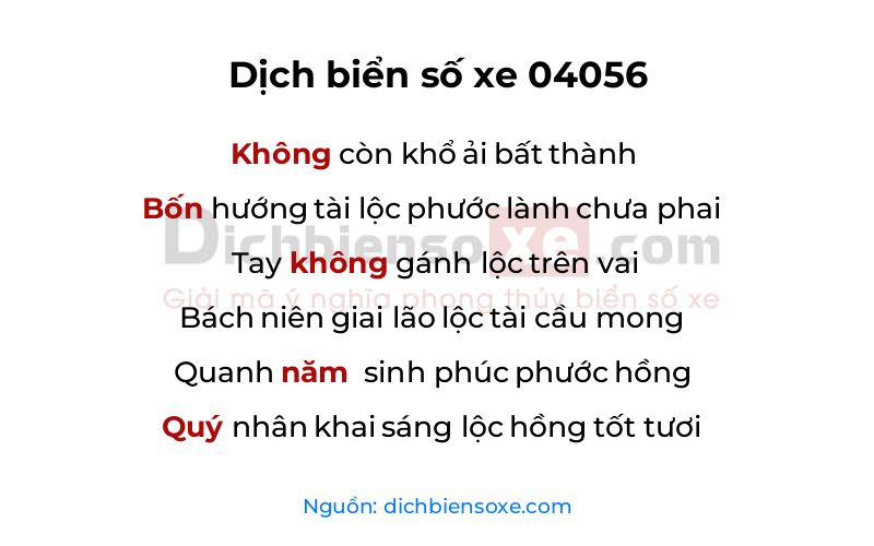 Dịch thơ biển số 04056