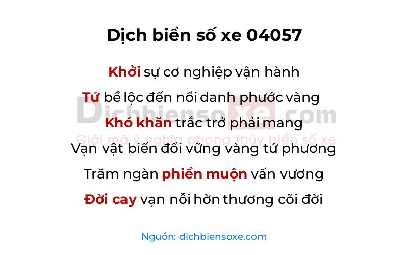 Dịch thơ biển số 04057