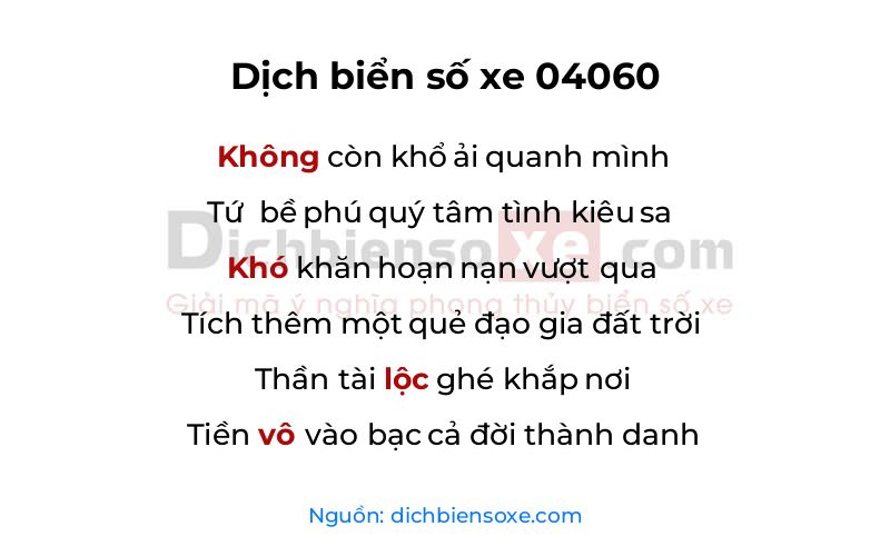 Dịch thơ biển số 04060