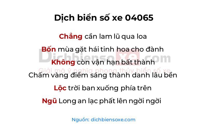 Dịch thơ biển số 04065