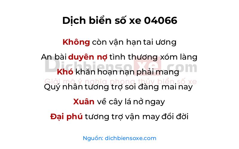 Dịch thơ biển số 04066