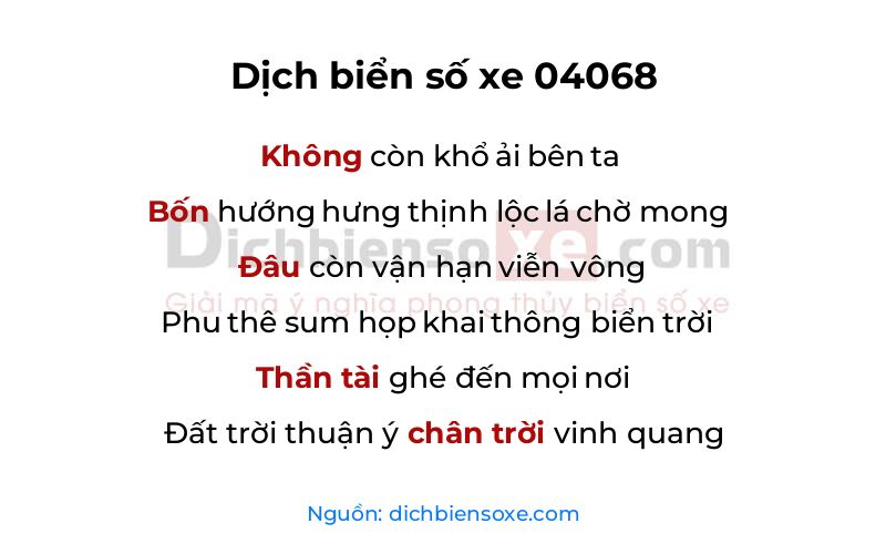 Dịch thơ biển số 04068