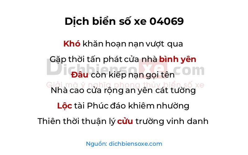 Dịch thơ biển số 04069