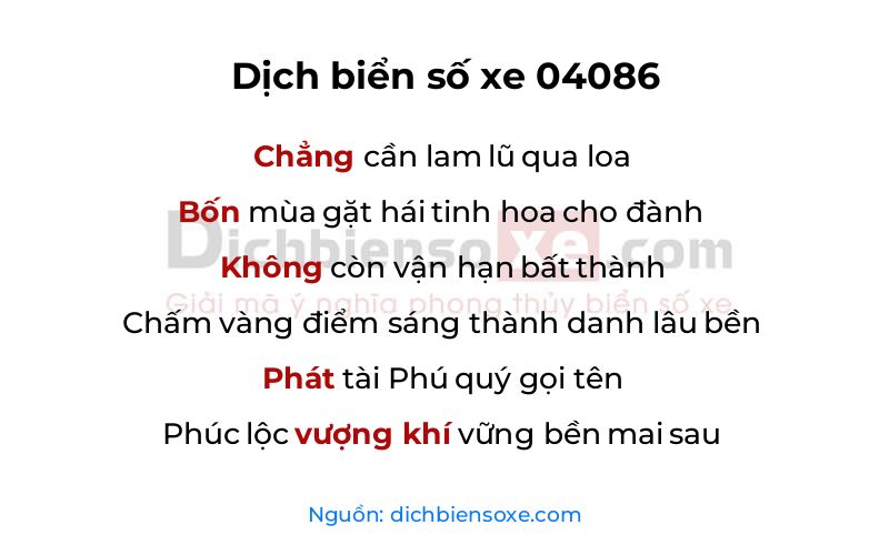 Dịch thơ biển số 04086