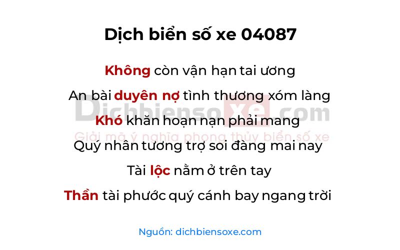 Dịch thơ biển số 04087