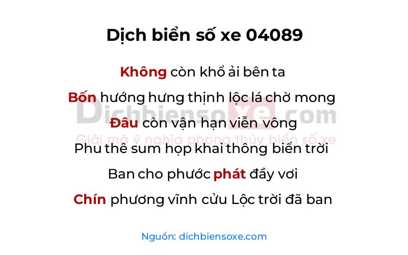 Dịch thơ biển số 04089