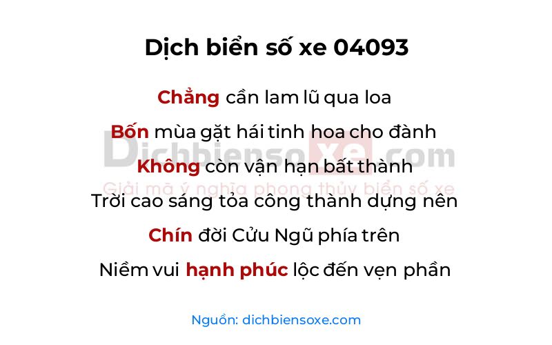 Dịch thơ biển số 04093
