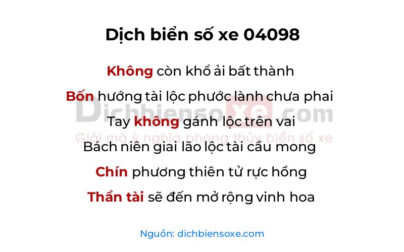 Dịch thơ biển số 04098