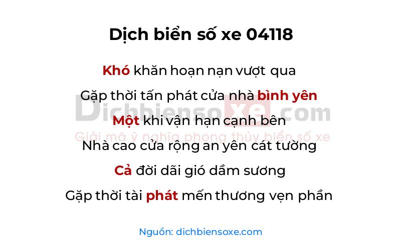 Dịch thơ biển số 04118