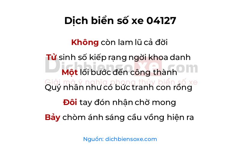 Dịch thơ biển số 04127