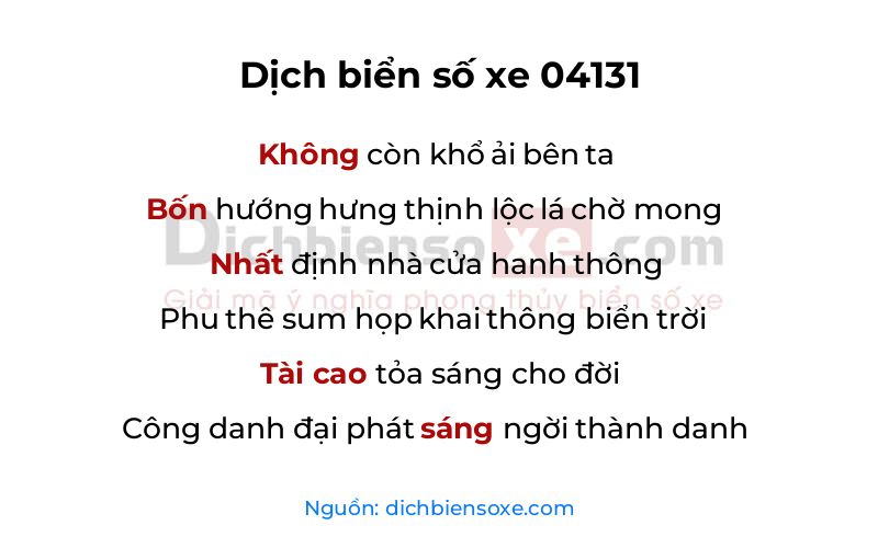 Dịch thơ biển số 04131