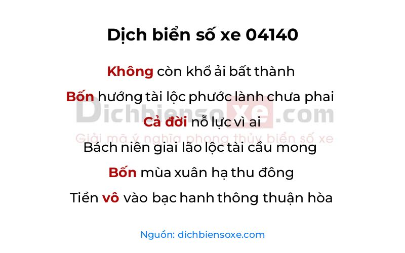 Dịch thơ biển số 04140