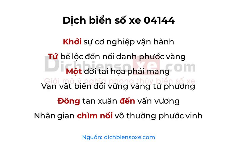 Dịch thơ biển số 04144