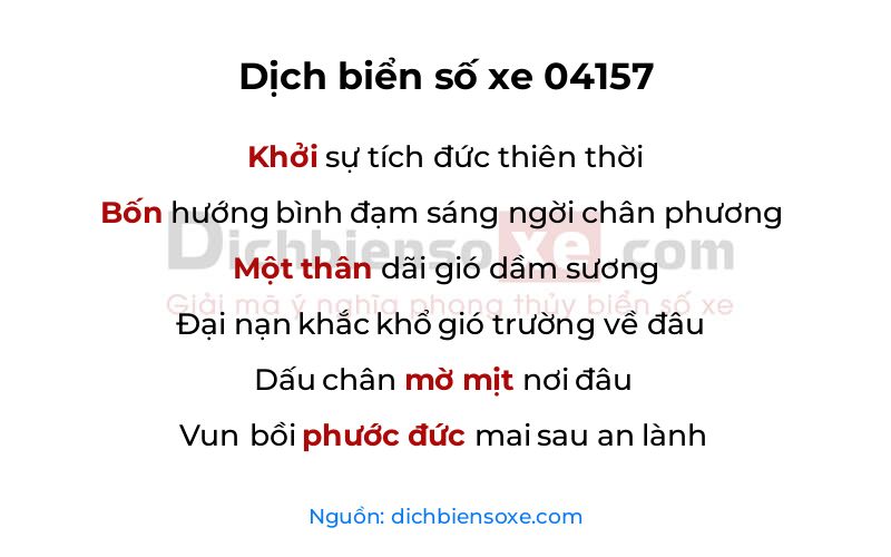 Dịch thơ biển số 04157