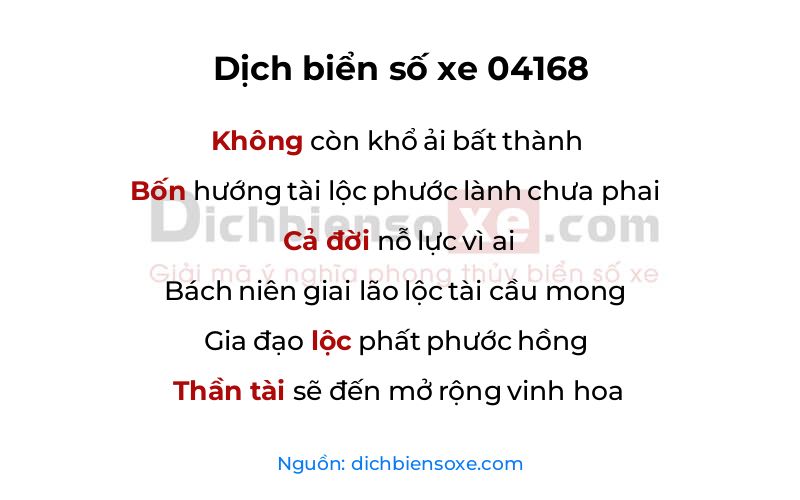 Dịch thơ biển số 04168