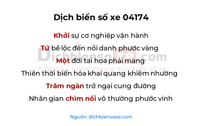 Dịch thơ biển số 04174