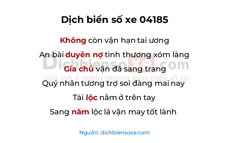 Dịch thơ biển số 04185