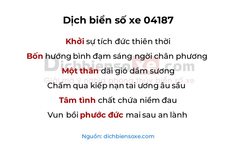 Dịch thơ biển số 04187