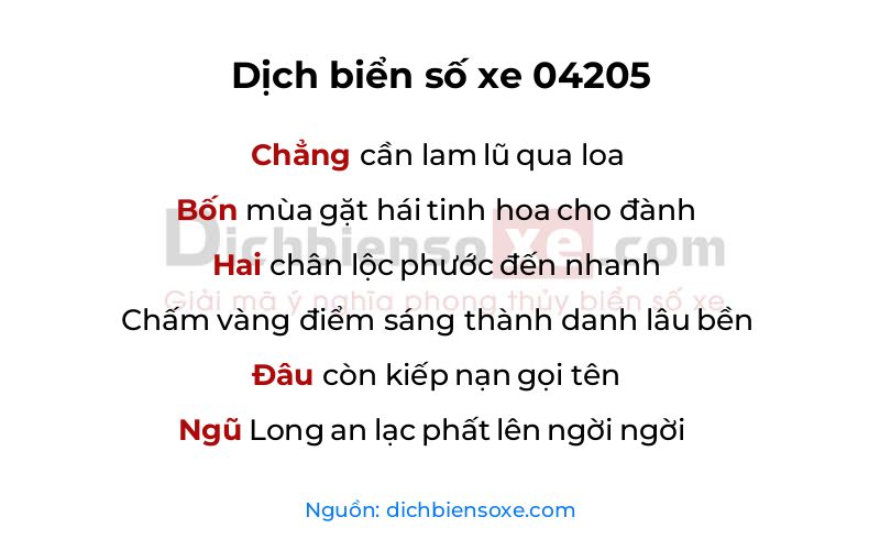 Dịch thơ biển số 04205